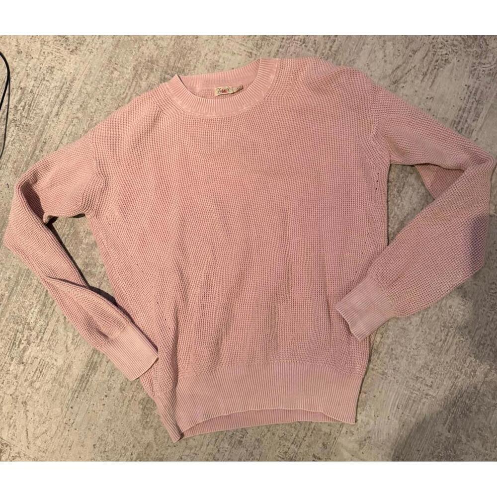 Faherty Sunwashed Organic Cotton Crew Neck Pink Knit Sweater S